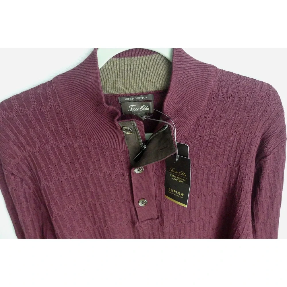 Tasso Elba Men's Supima Cotton Quarter Zip Henley Sweater Burgundy XL New